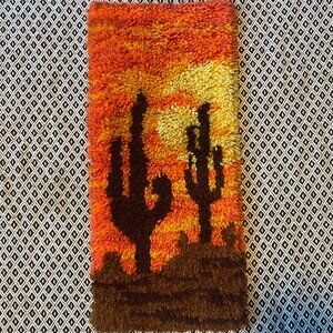 VTG 70s Cactus Sunset MCM Latch & Hook Wall Hanging